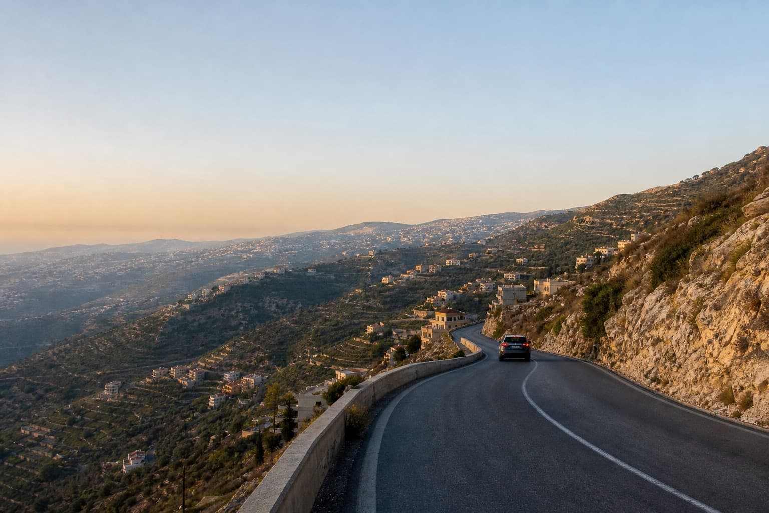 Mountain road climbing through Kesrouan toward Faraya