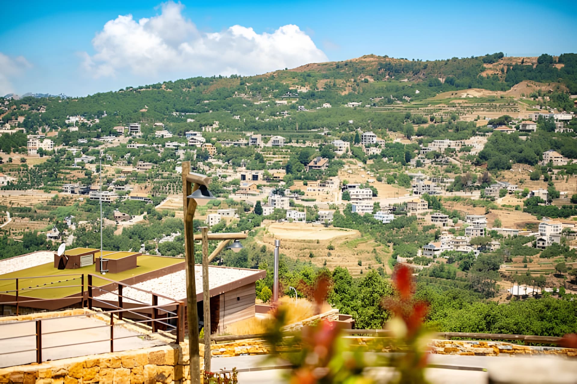 Hillside village and valley seen from RedRock above Faraya
